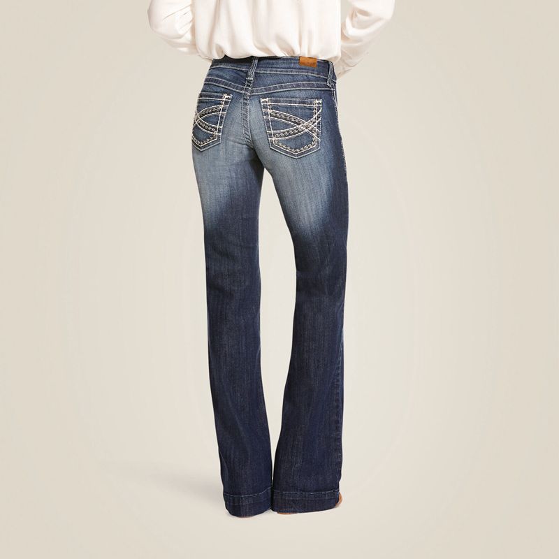 Ariat Trouser Mid Rise Stretch Entwined Wide Leg Jean Marine Polska | BZHWMS-160