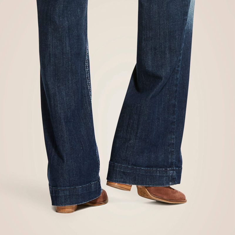 Ariat Trouser Mid Rise Stretch Entwined Wide Leg Jean Marine Polska | BZHWMS-160