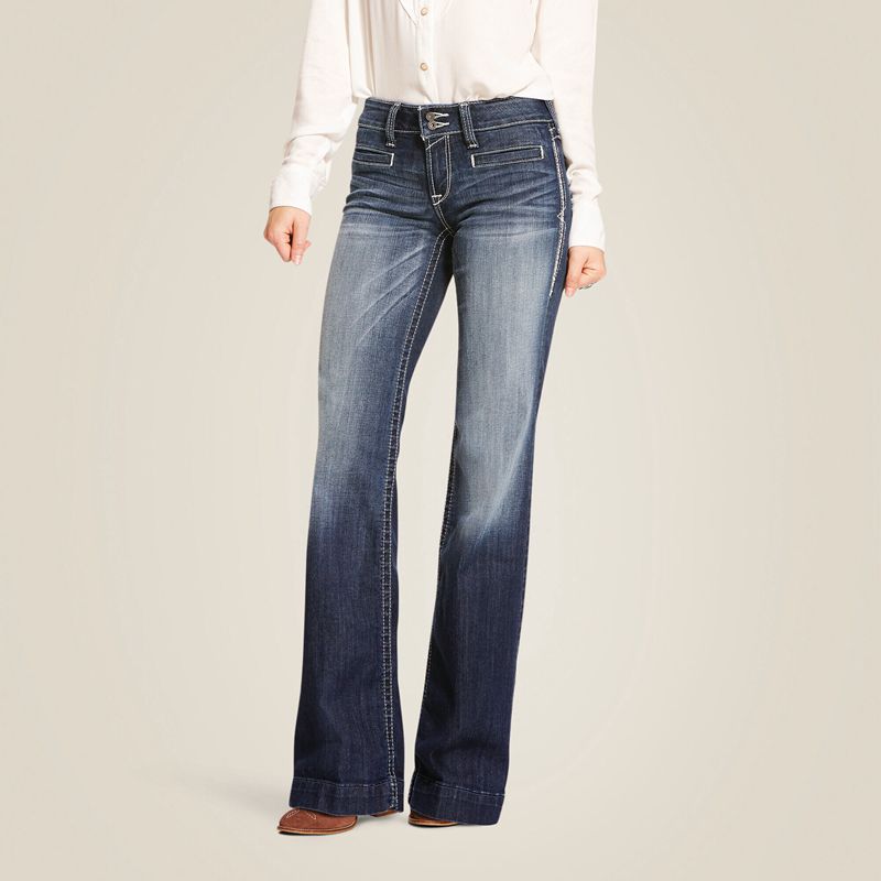 Ariat Trouser Mid Rise Stretch Entwined Wide Leg Jean Marine Polska | BZHWMS-160