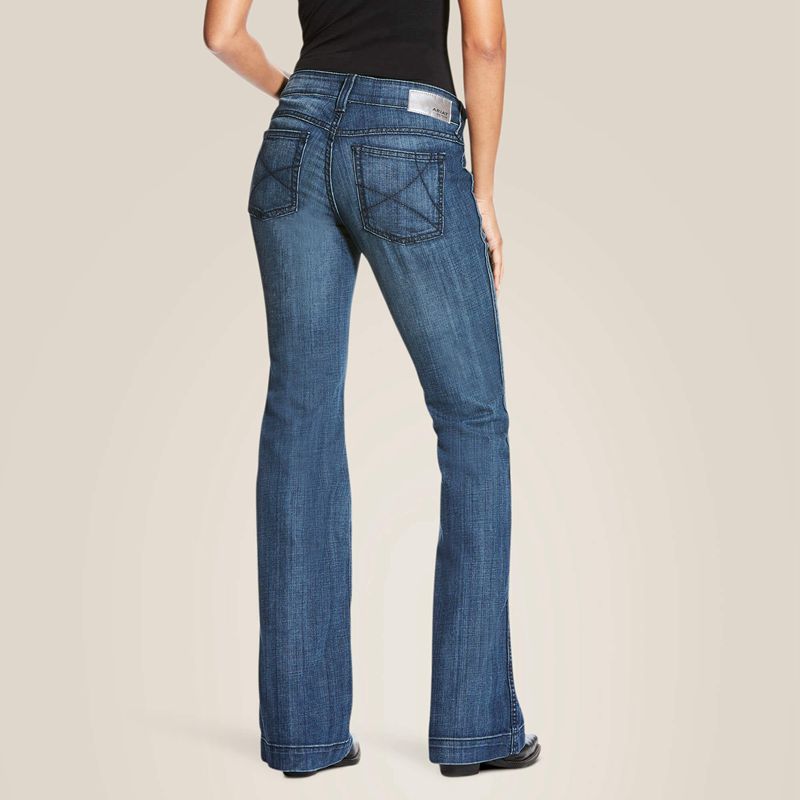 Ariat Trouser Mid Rise Stretch Outseam Ella Wide Leg Jean Bluebell Polska | BORPTQ-460