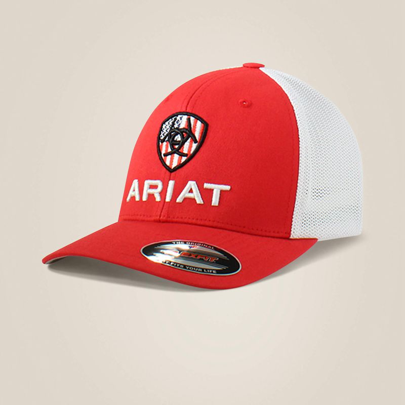 Ariat Usa Flag Shield Logo Cap Czerwone Polska | LRKYDC-385