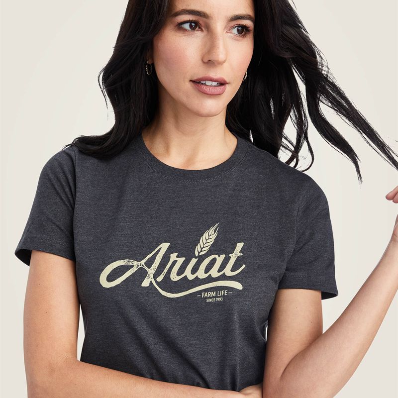 Ariat Wheat Script Tee Charcoal Heather Polska | HCATRB-460