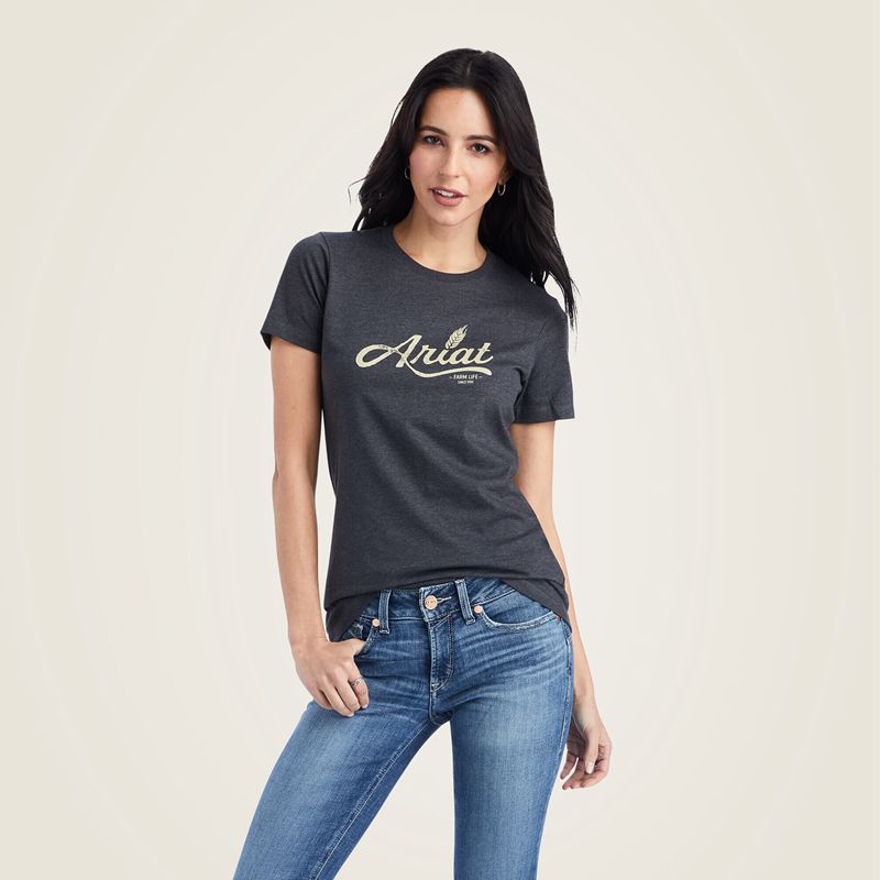 Ariat Wheat Script Tee Charcoal Heather Polska | HCATRB-460