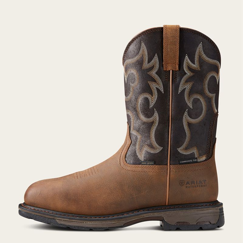 Ariat Workhog Wide Square Toe 400g Waterproof Composite Toe Work Boot Brązowe Polska | JWATZN-579