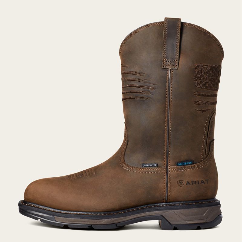 Ariat Workhog Xt Patriot Waterproof Carbon Toe Work Boot Brązowe Polska | CVPHGM-479