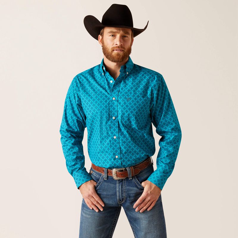 Ariat Wrinkle Free Gael Fitted Shirt Niebieskie Polska | YFEJRI-157