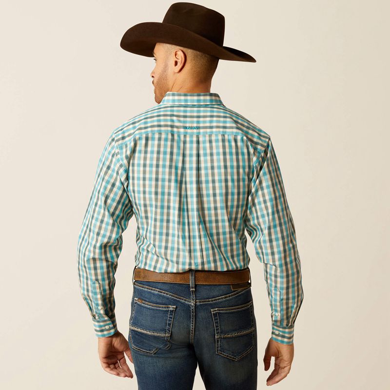 Ariat Wrinkle Free Gordie Fitted Shirt Teal Polska | CFTZGL-923