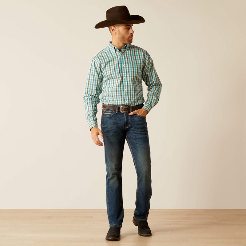 Ariat Wrinkle Free Gordie Fitted Shirt Teal Polska | CFTZGL-923