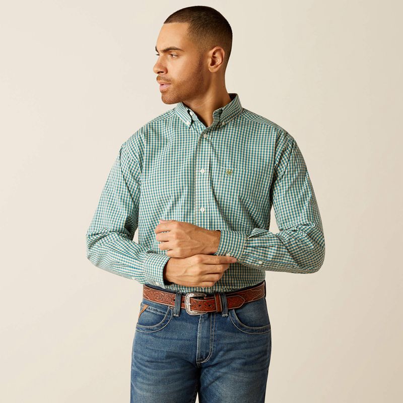 Ariat Wrinkle Free Gus Classic Fit Shirt Teal Polska | VHTPWZ-302