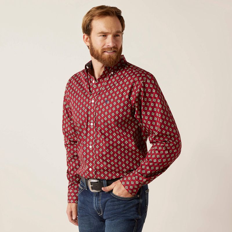 Ariat Wrinkle Free Kyler Fitted Shirt Czerwone Polska | BMXWDS-479