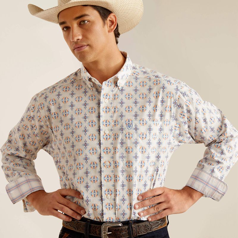 Ariat Wrinkle Free Remington Classic Fit Shirt Oatmeal Polska | COSQFL-523