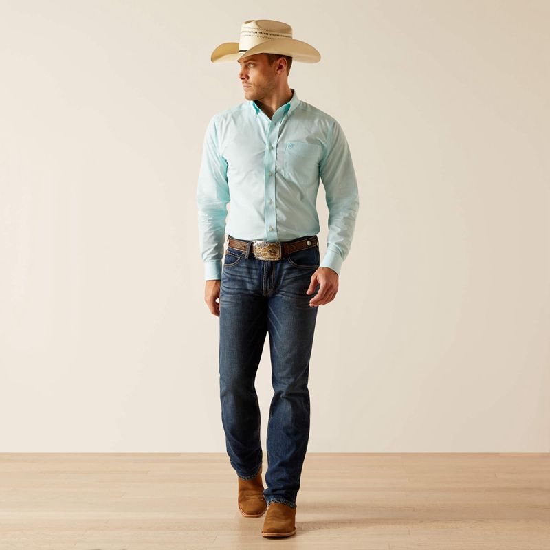 Ariat Wrinkle Free Shepard Fitted Shirt Niebieskie Polska | YVMRDO-419