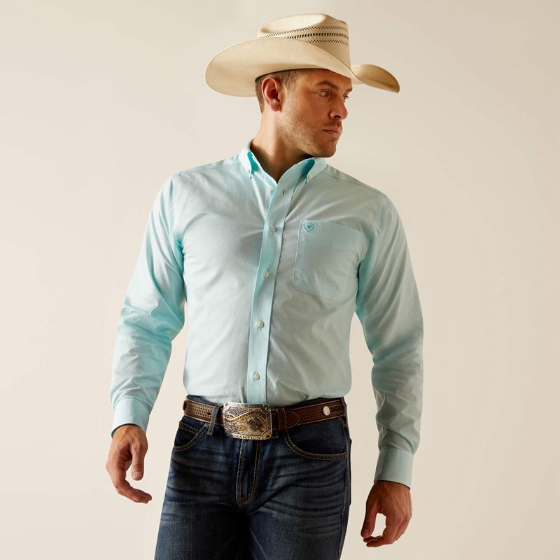 Ariat Wrinkle Free Shepard Fitted Shirt Niebieskie Polska | YVMRDO-419