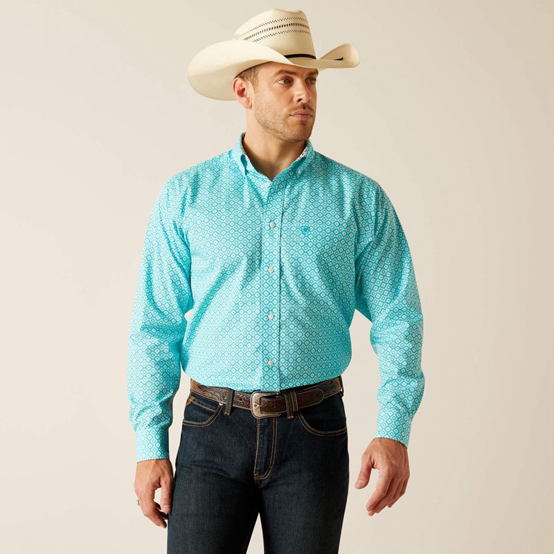 Ariat Wrinkle Free Stanley Classic Fit Shirt Paw Niebieskie Polska | WJDAQS-759