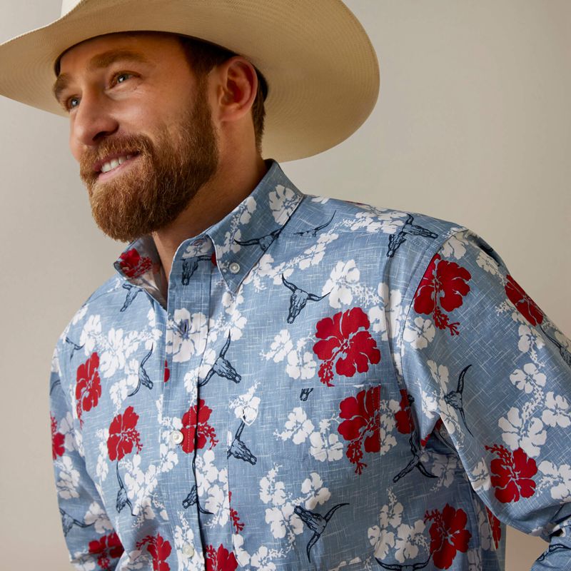 Ariat Wrinkle Resist Red White And Blue Pareau Western Aloha Stretch Classic Fit Shirt Niebieskie Polska | BETJZO-762